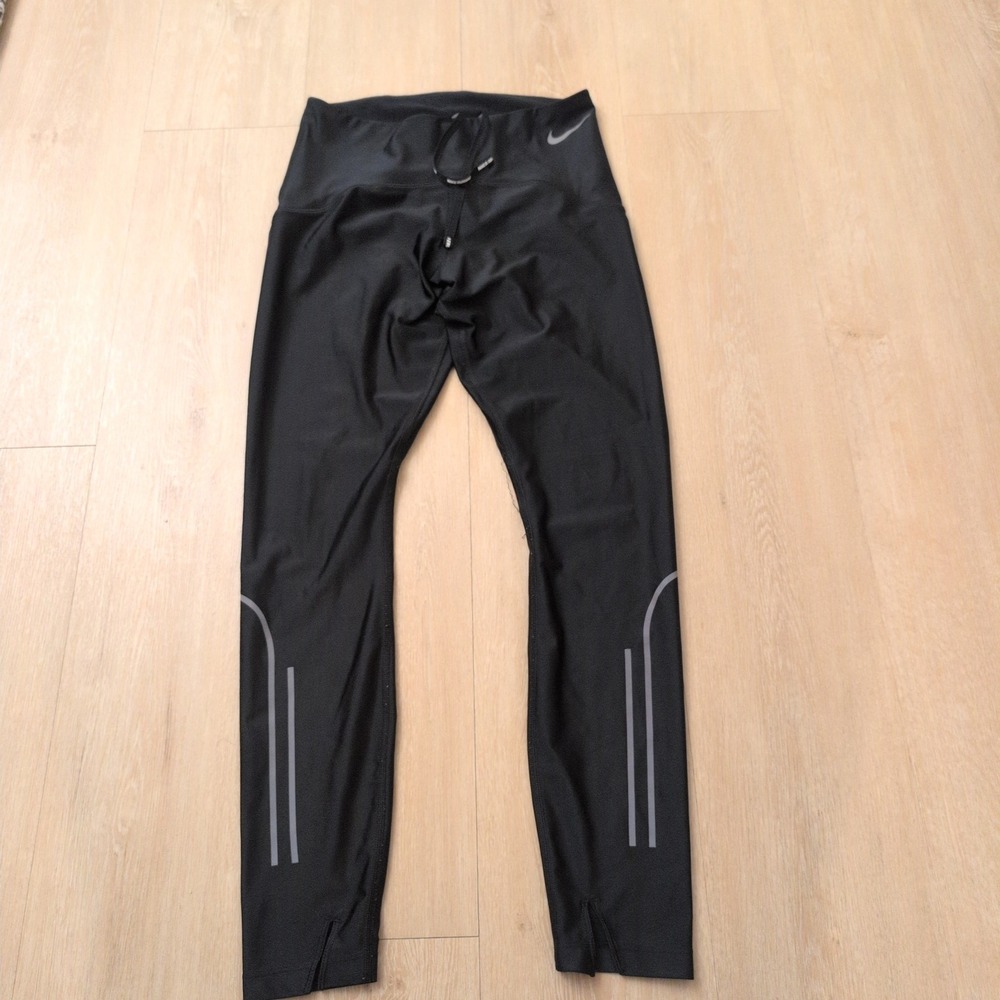 Nike Dri-FIT Women Black Running Leggings Reflective Tights Size M